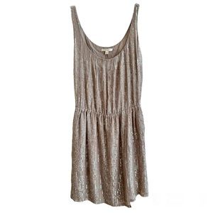 Renzo & Kai Gray Silk Sequin Scoop Neck Tank Style Wrap Skirt Mini Dress Tan XS